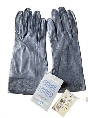 NOS VTG Gunmetal Gray Leather Gloves Size 7 Anttron Lined Textured Dress Gloves